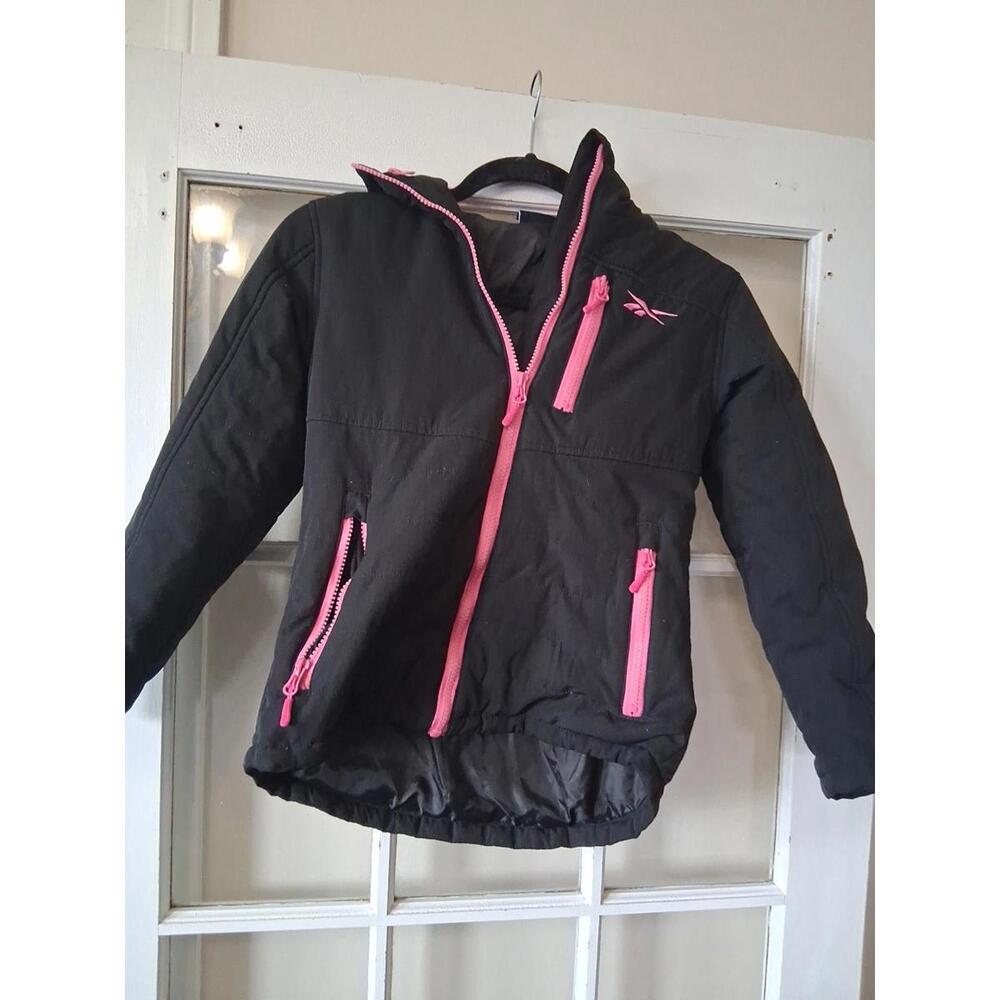 Reebok Jacket System Black with Pink Faux Fur Girls Size 7/8 Hooded R1